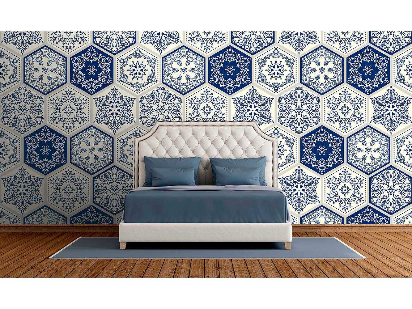 Fotomural Vinilo Zen Mosaico Azul y Blanco | Carteles XXL - Impresión carteleria publicitaria