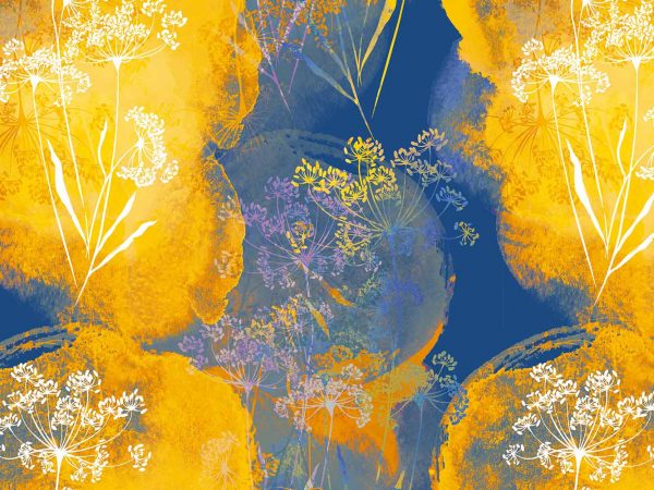 Fotomural Vinilo Floral Arte Naranja Azul | Carteles XXL - Impresión carteleria publicitaria