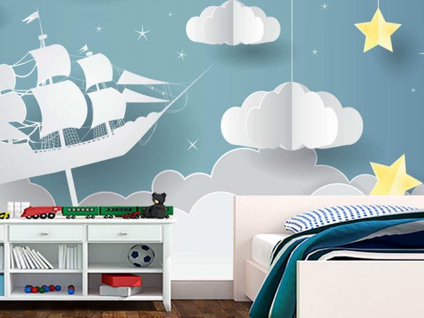 Fotomural Vinilo Infantil 3D Barco Nubes | Carteles XXL - Impresión carteleria publicitaria
