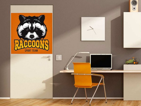 Vinilo Decorativo Puerta Raccoons Sport Team | Carteles XXL - Impresión carteleria publicitaria