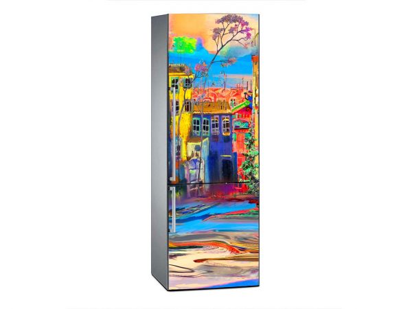 Vinilo Frigorífico Ciudad Acuarela Multicolor | Carteles XXL - Impresión carteleria publicitaria