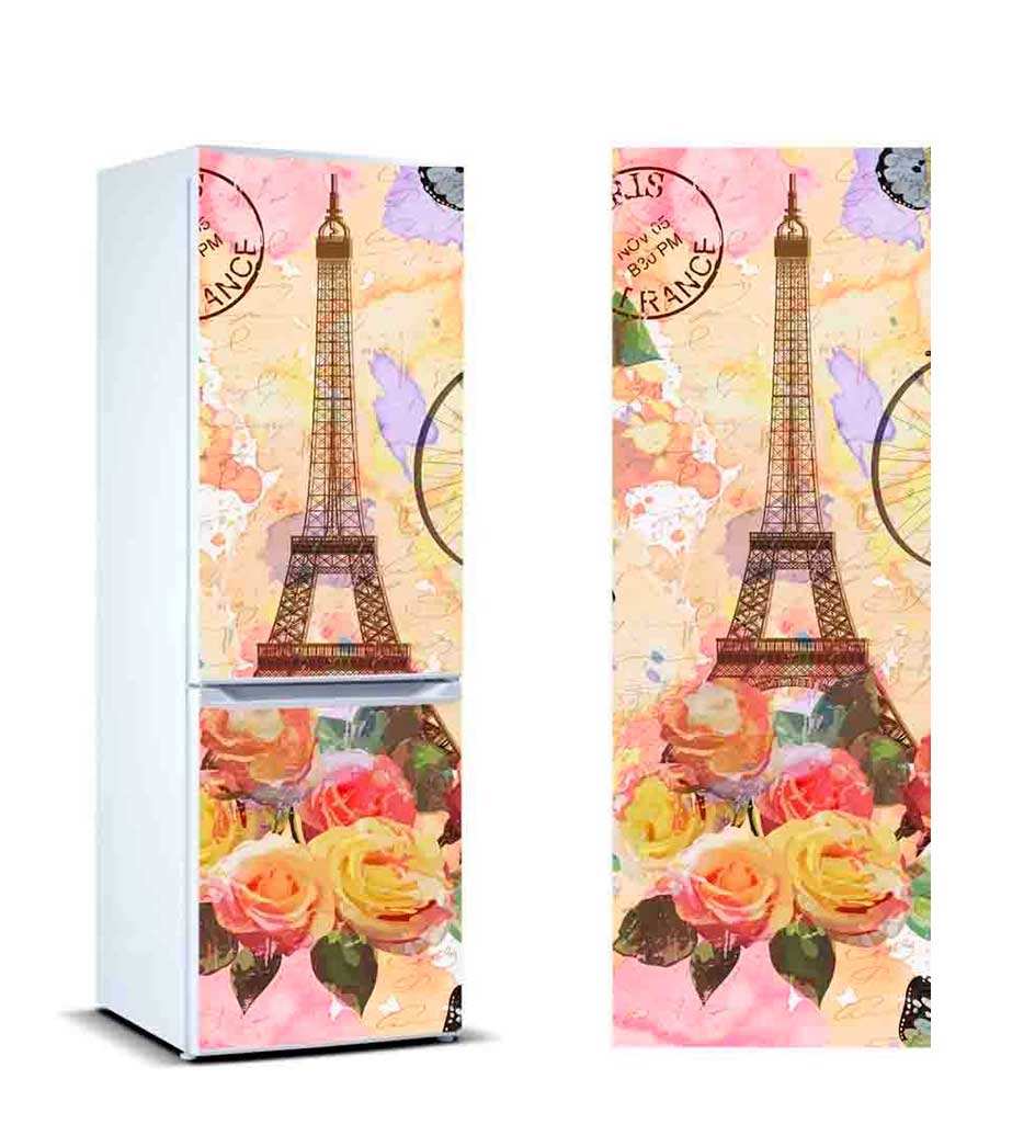 Vinilo Frigorífico Torre Eiffel Flores | Carteles XXL - Impresión carteleria publicitaria