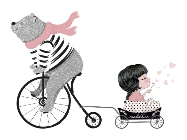 Vinilo Infantil Oso Bicicleta y Niña | Carteles XXL - Impresión carteleria publicitaria