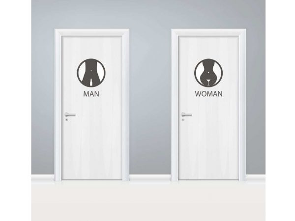 Vinilo Puerta WC Copas Hombre y Mujer | Carteles XXL - Impresión carteleria publicitaria