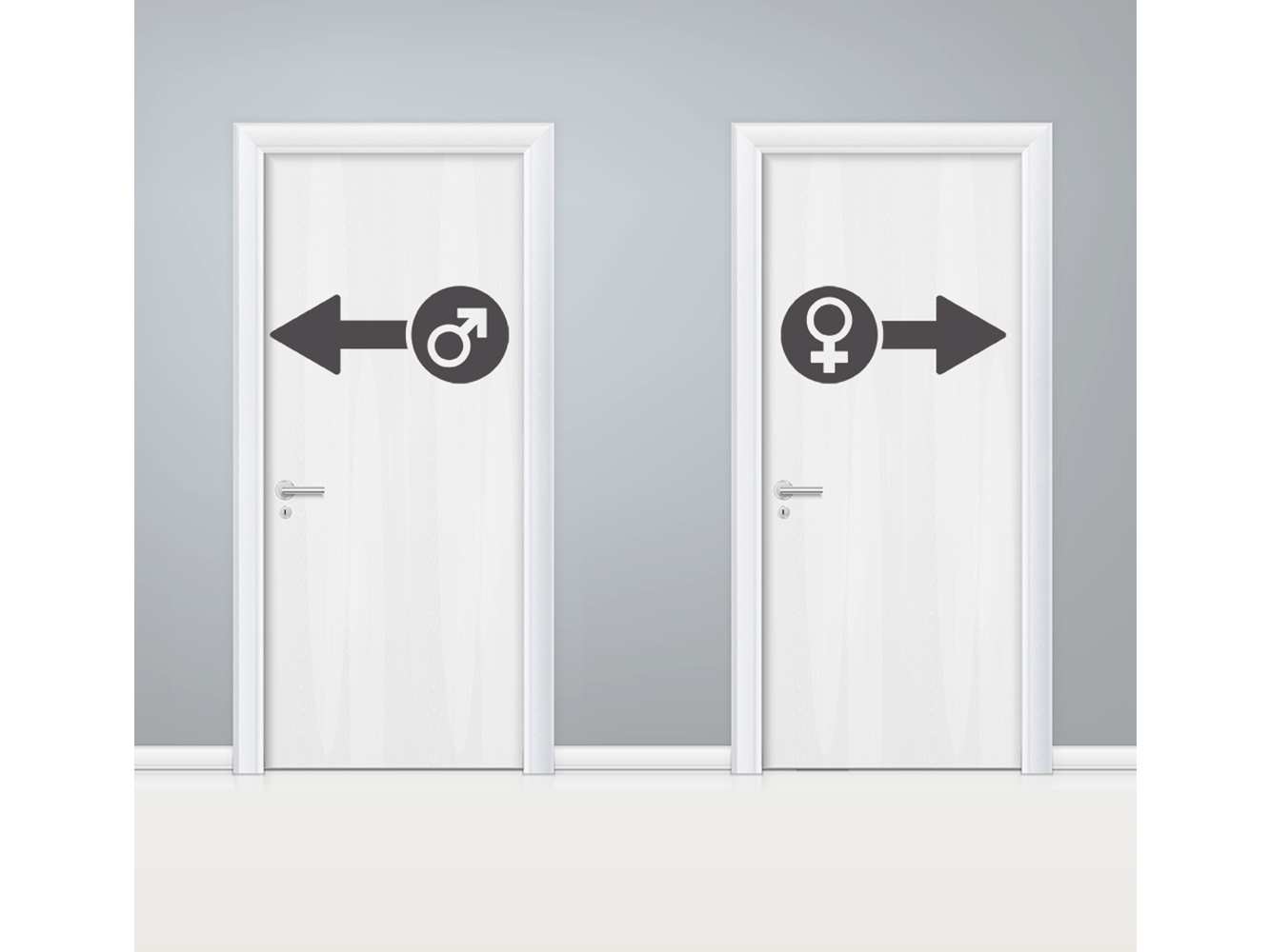 Vinilo Puerta WC Flechas Masculino y Femenino | Carteles XXL - Impresión carteleria publicitaria