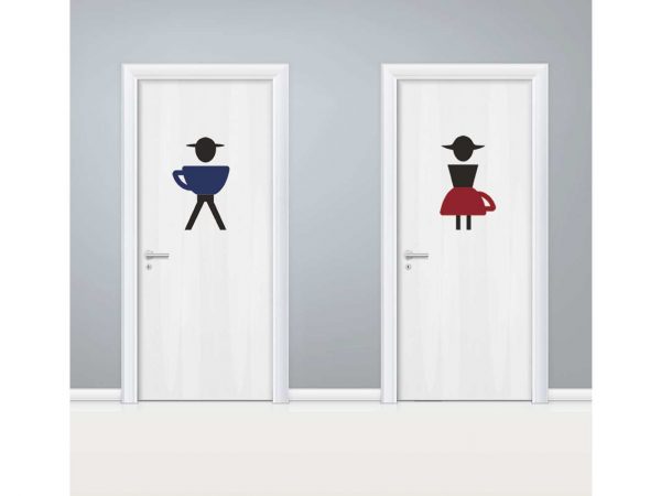 Vinilo Puerta WC Tazas Masculino y Femenino | Carteles XXL - Impresión carteleria publicitaria